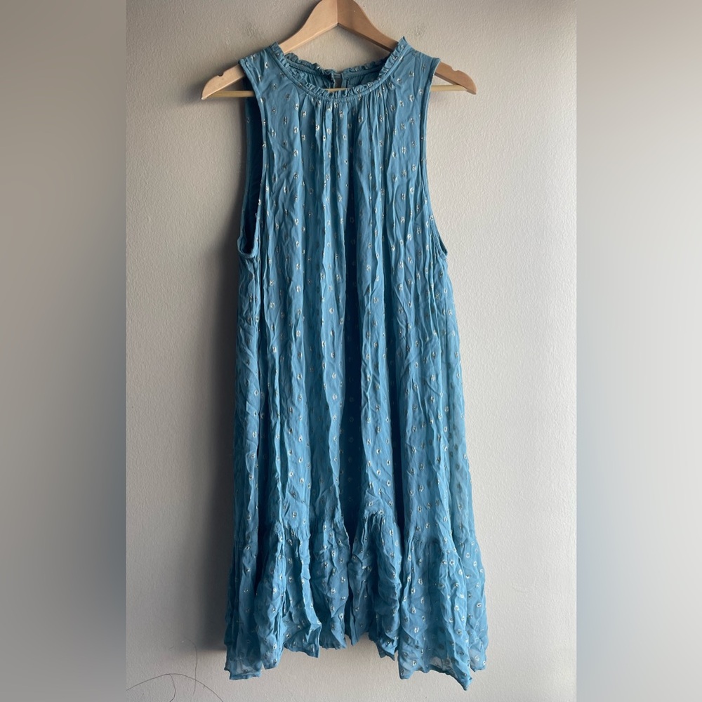 Anthropologie Women Blue Sheer Sleeveless Mid Dress Size XL